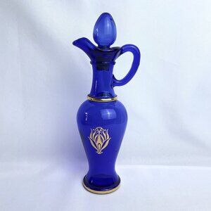 Avon Vintage Cobalt Blue Pitcher & Stopper Gold Accents Genie Bottle Cruet 1970s
